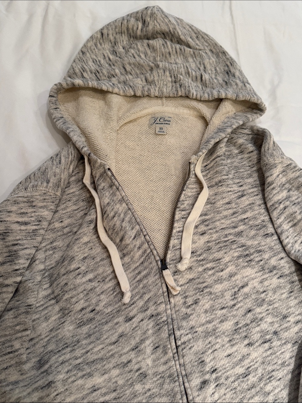 J. Crew Vintage Fleece Women’s Heathered Cream and Gray Zip-Up Hoodie